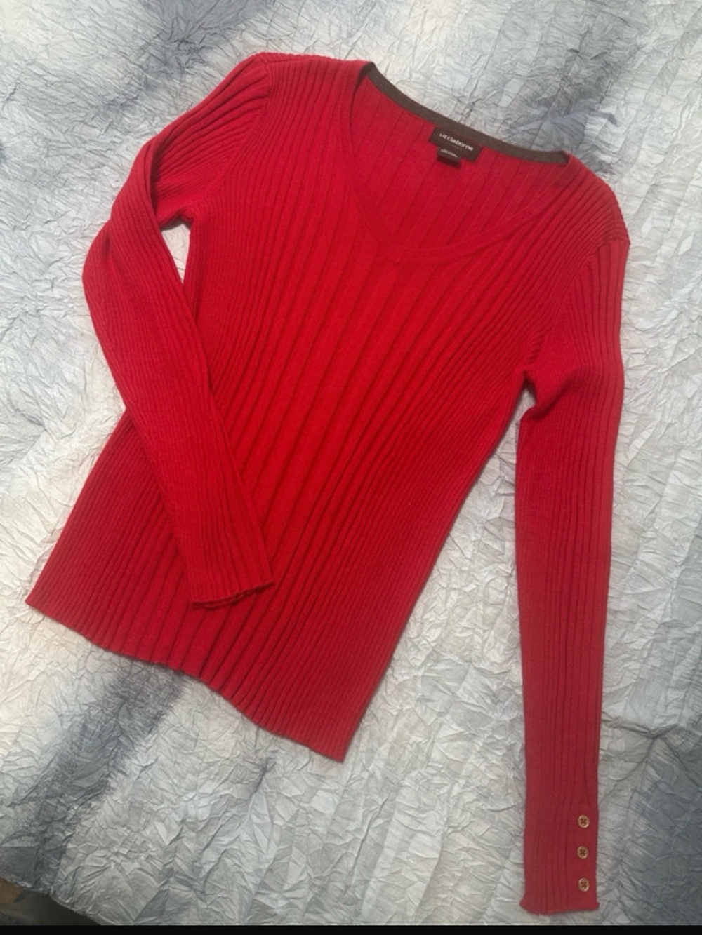 Liz Claiborne Red Ribbed V-Neck Sweater